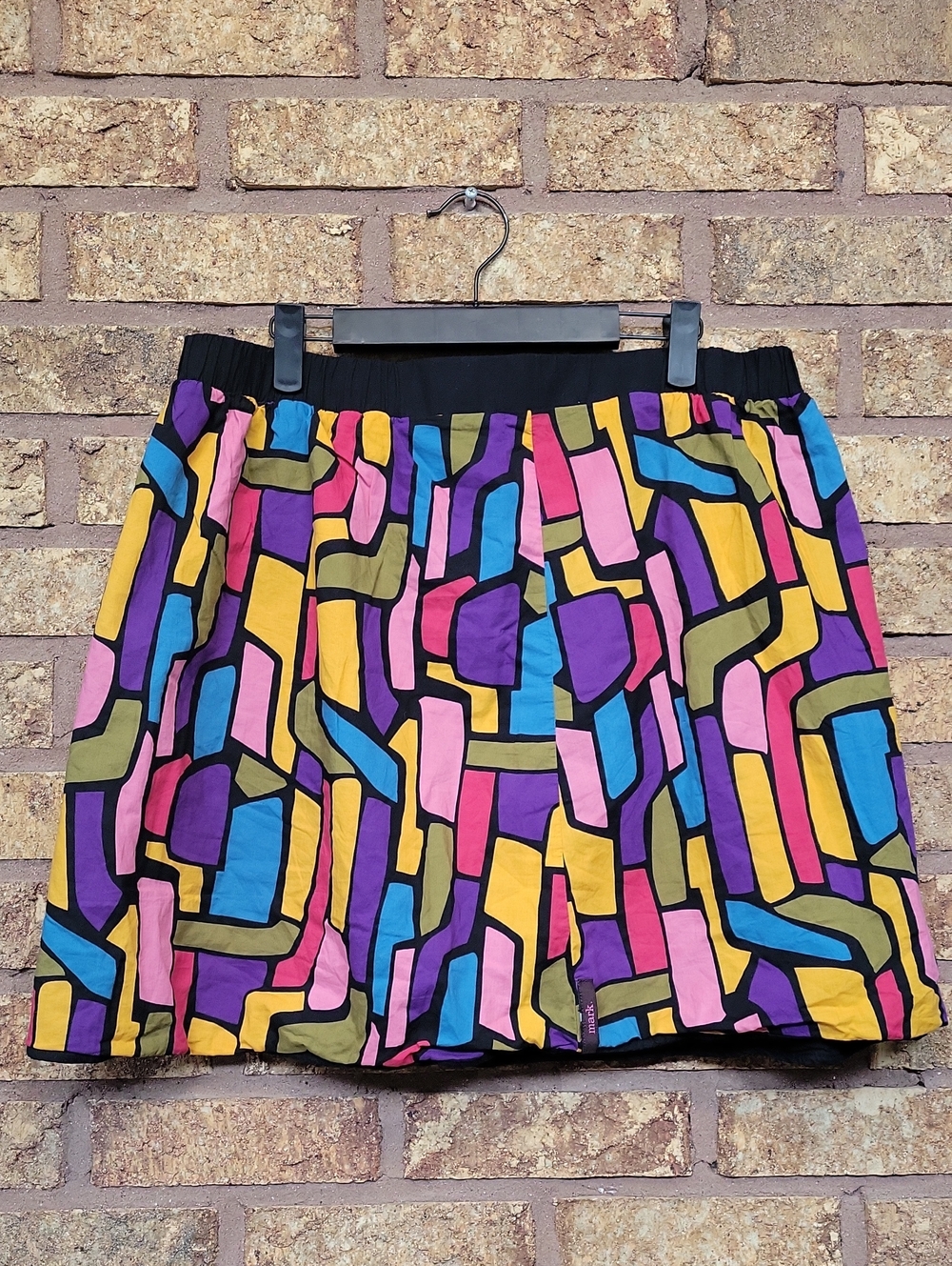mark. Multicolor Geometric Mini Skirt Black Waistband Cotton Size Large Colorful
